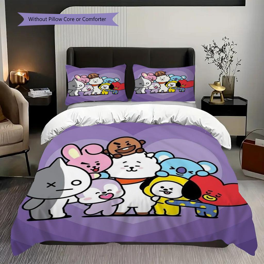 Bt Friends Together Heart Three-piece set (1 * duvet cover + 2 * pillowcase, without core) 2D Flat Duvet cover and pillowcase Bedding set