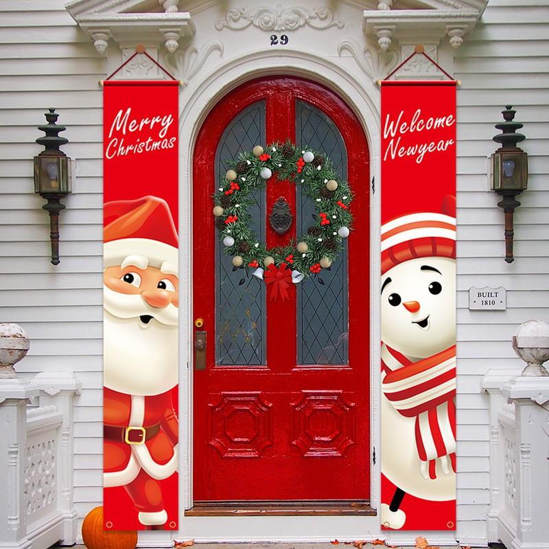 Christmas Decorations Plaid Door Curtain Bunting Hanging Party Atmosphere Banner