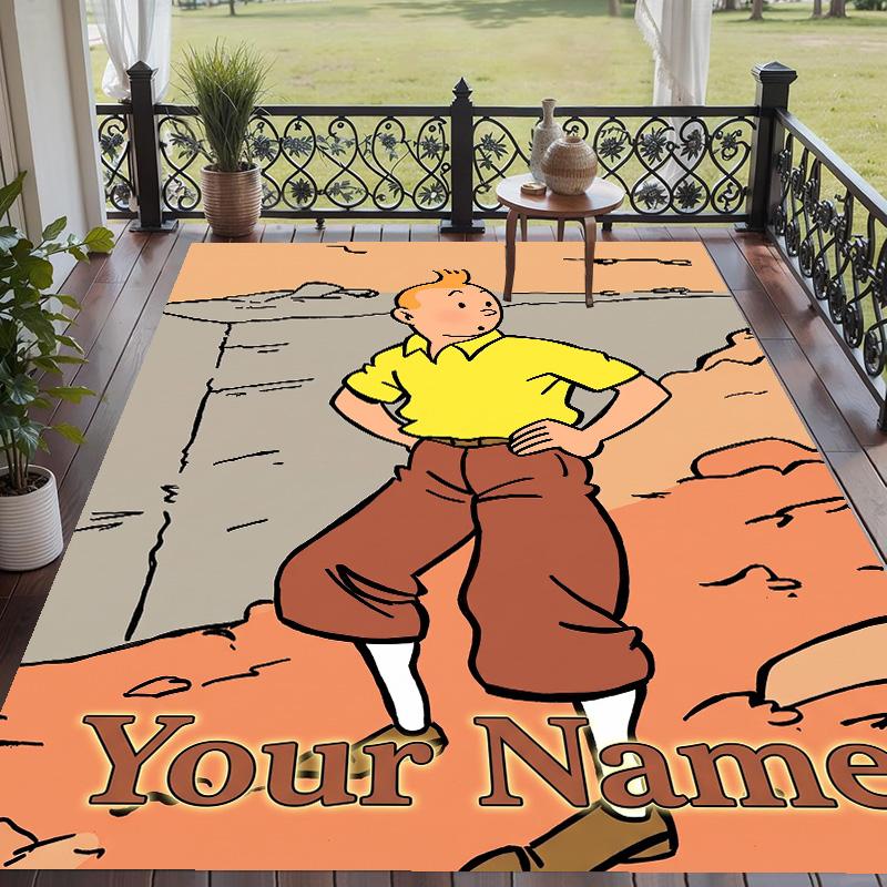 Custom Text Tintin Pattern Floor Rug Soft Indoor Carpet Mat Living Room Bedroom