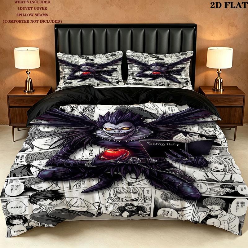 Death Note Pattern Bedding Quilt Set Quilt Cover Pillowcase Home Birthday Gift(1 * duvet cover + 2 * pillowcase, without core)