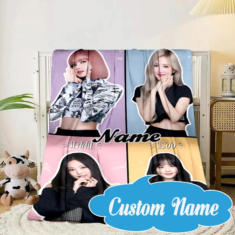 Custom Name Kpop Group Fashion Blanket bed sofa Blanket Flannel Blanket for Camping, Hiking, Picnic Essentials,gift for Fan family