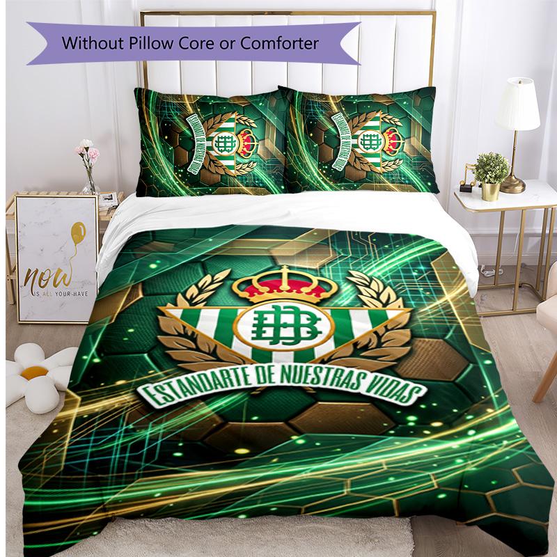 Real Betis Football Printed 3 Pieces Bedding Set, Comfortable Skin Friendly Bedroom Duvet Cover Set