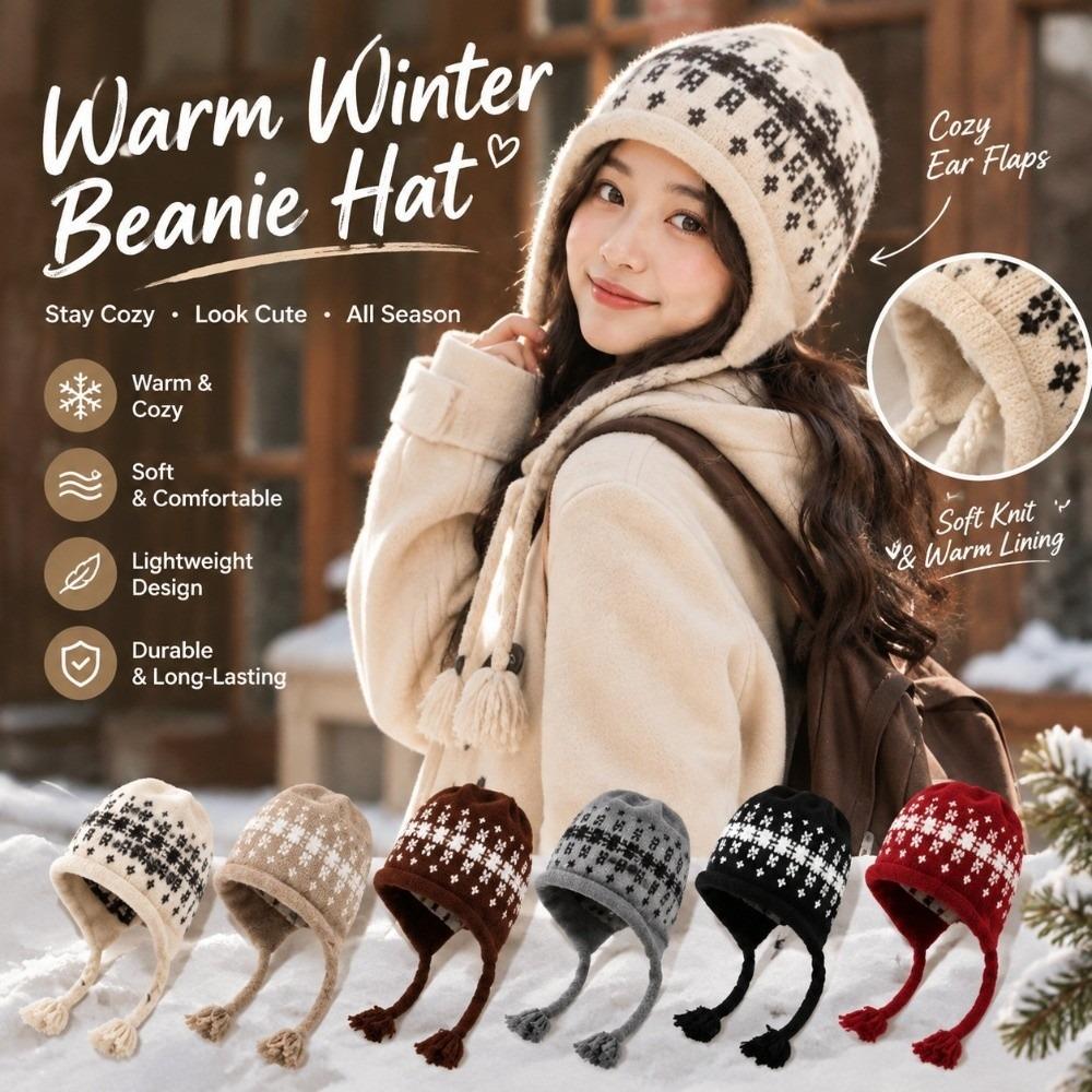 Tassel Tie Knit Hat Windproof Winter Hat New Tassel Beanie Autumn Winter Daily Wear