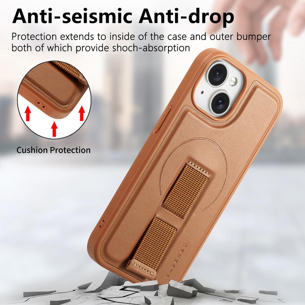 For iPhone 14/iPhone 13 6.1 inch Magnetic Case CASENEO Wristband PU Leather+PC Shockproof Phone Cover