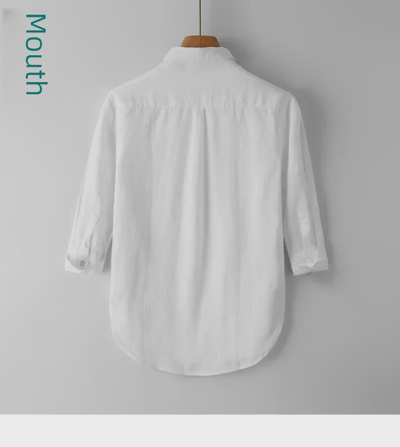 Men's Casual White Linen Shirt - Breathable, Loose-Fit, Three-Quarter Sleeve