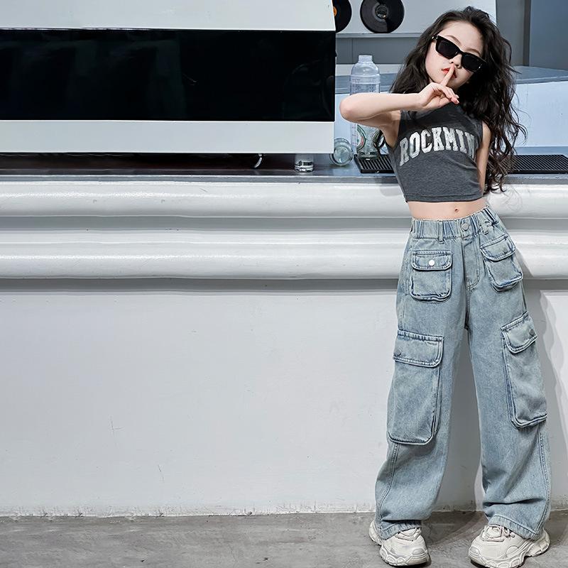 Модные джинсы для девочек весна и лето новые свободные комбинезоны для мальчиков