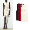 Summer New Product Women's Clothes Gold Inlay with Belt Crepe Sleeveless Round Neck Midi Skirt Dress 3897054