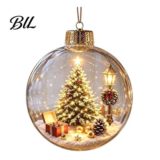 Indoor Outdoor Festive Decor Glowing Christmas Story Ornament, Light-Up 3D Hanging Ball with Warm LED, Mini Seasonal Home Decoration Supplies Holiday