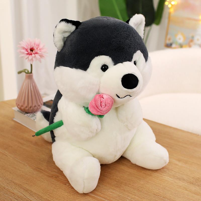 Handheld Cartoon Cute Rose Husky Plush Stuffed Toy Pillow For Decoration Room