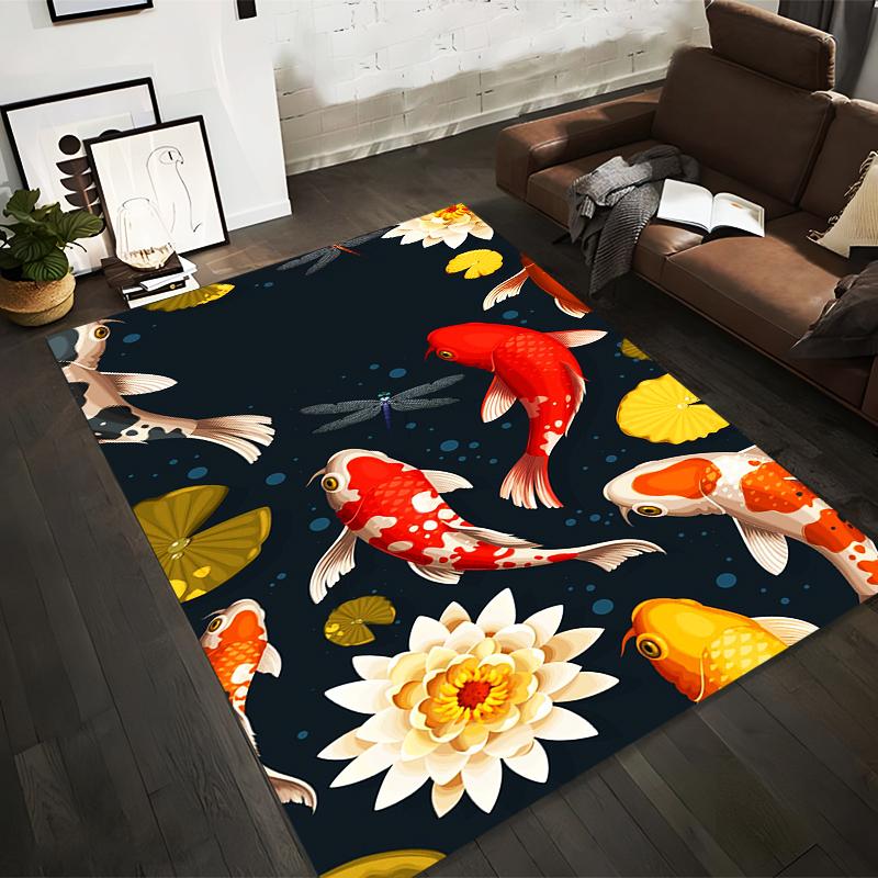 Colorful Koi Fish and Lotus Flower Print Carpet for Living Room Decor Suitable for use as an anti-slip for living room bedroom sofas