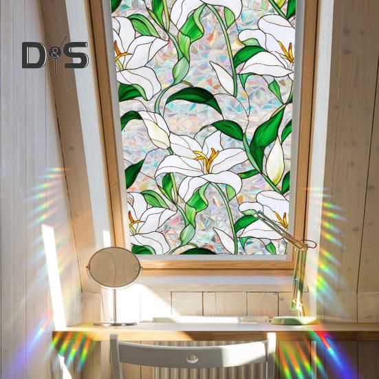 Пленка для окон с цветочным узором, устойчивая к ультрафиолетовому излучению, съемная радужные наклейки, антистатичные наклейки для гостиной, спальни, декора