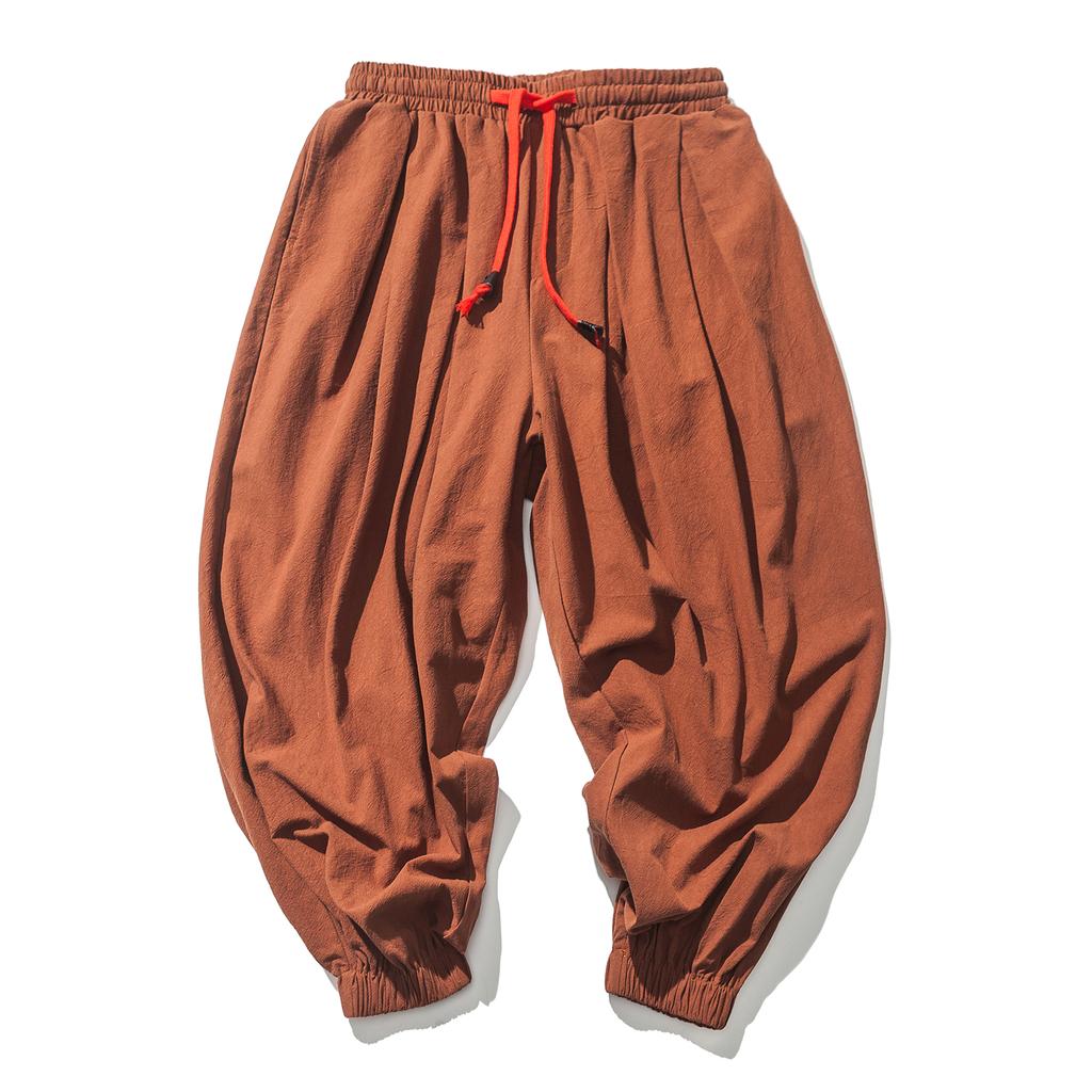 Streetwear Spring Autumn Cotton Linen Harem Casual Men's Pants Chinese Style Solid Color Baggy Joggers