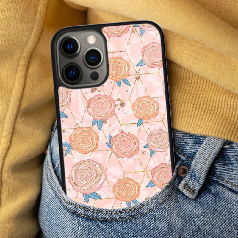 Золотой Розовый Сердце Любви Мягкий Чехол для Телефона для iPhone 17 Air 16e Pro max 15 Pro 13 14 Plus 11 12 MagSafe Магнитный Coque