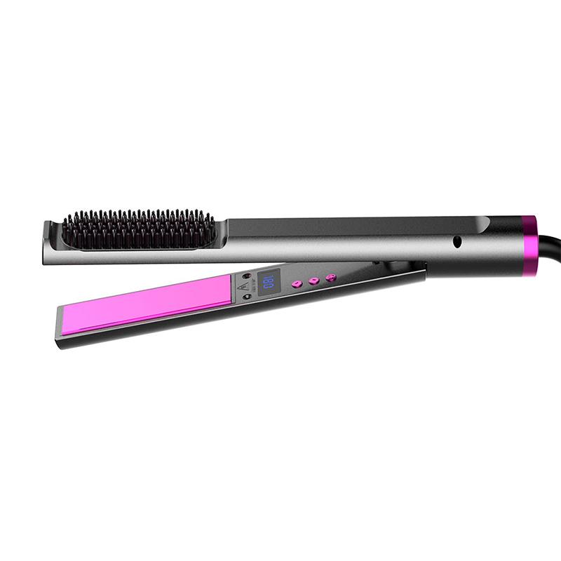 3 in 1 Electric LCD 60W Safety Titanium Hair Flat Iron Brush Hot Comb Hair Straightener Curler Ceramic Tourmaline Flat Iron