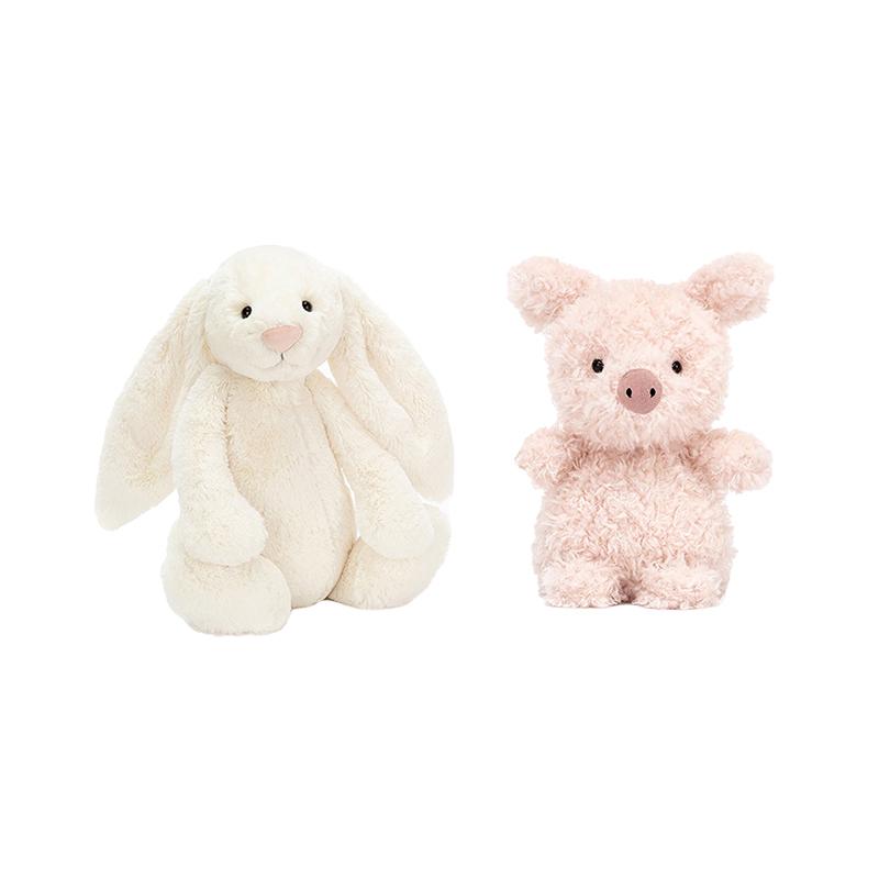 JELLYCAT Коллекция 'Робкий' Креативные куклы-копилки Кролик и Свинка Плюшевая кукла Высота 31 см/18 см