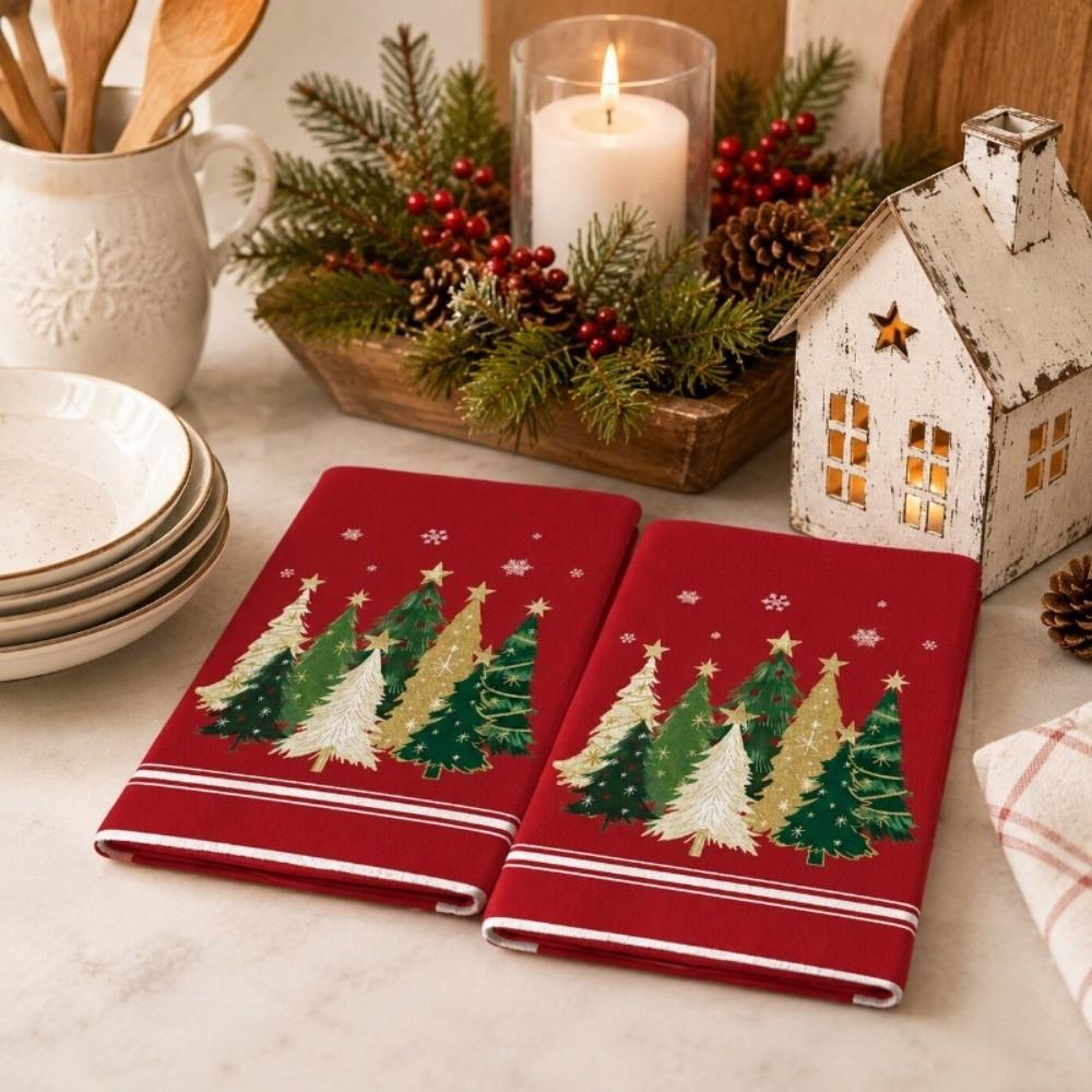 2pcs Microfiber Christmas Kitchen Dish Towel Plaid Cleaning Cloths Tea Towel Set Living Room