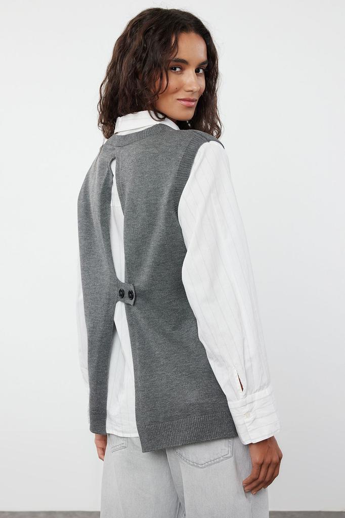 Женский модный стильный свитер антрацитовый широкий трикотаж с круглым вырезом