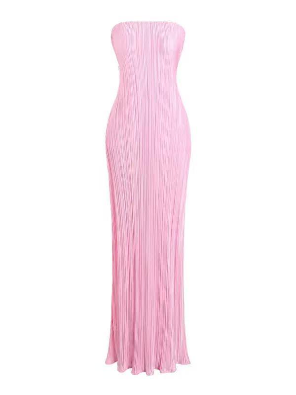 Европейское и американское strapless платье с принтом, плиссированное, стройнящее, длинное, вечернее, HY024
