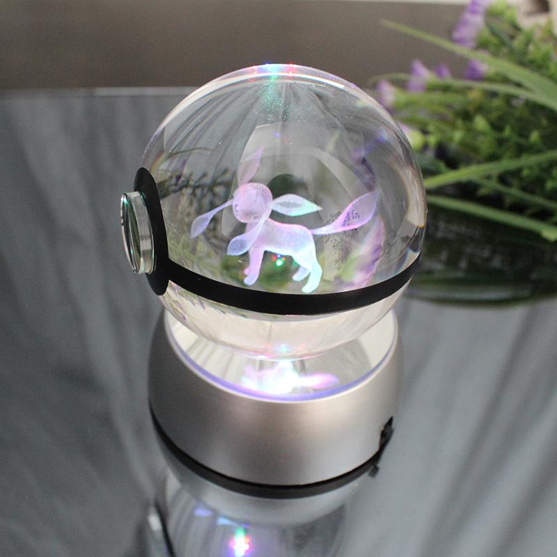 Crystal Crafts K9 Ball Souvenir Toy Glaceon With USB LED Lighting Base for Christmas Gift