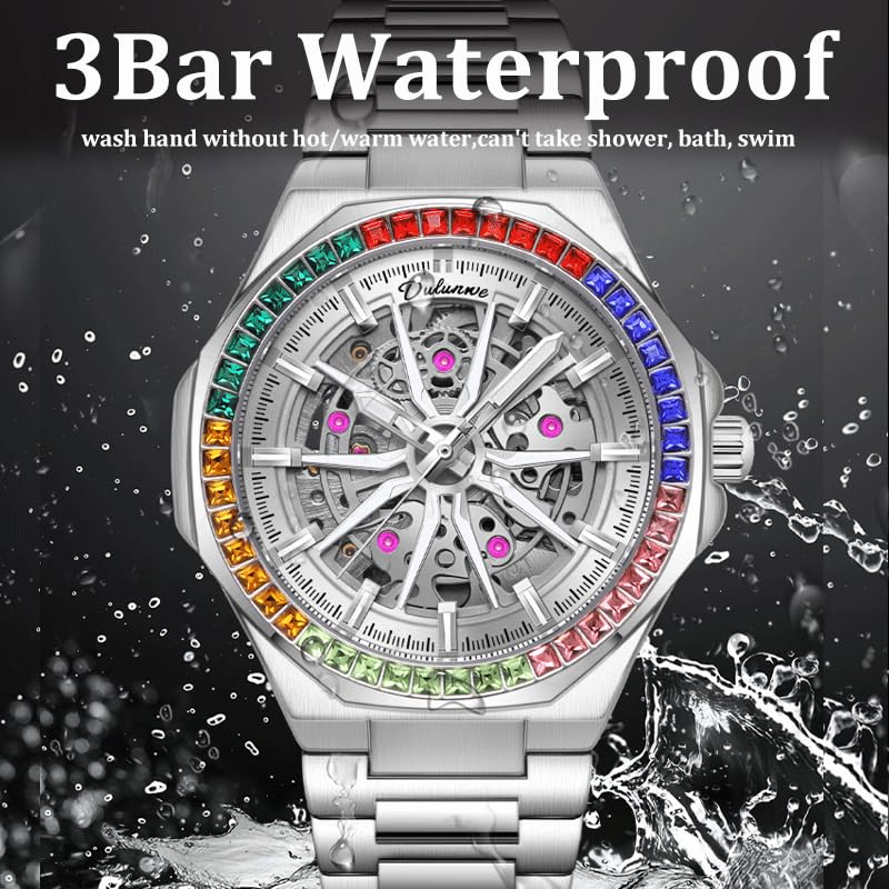 Мужские часы с автоматическим механизмом, корпус из нержавеющей стали, сапфировое стекло, механические наручные часы, полый скелет