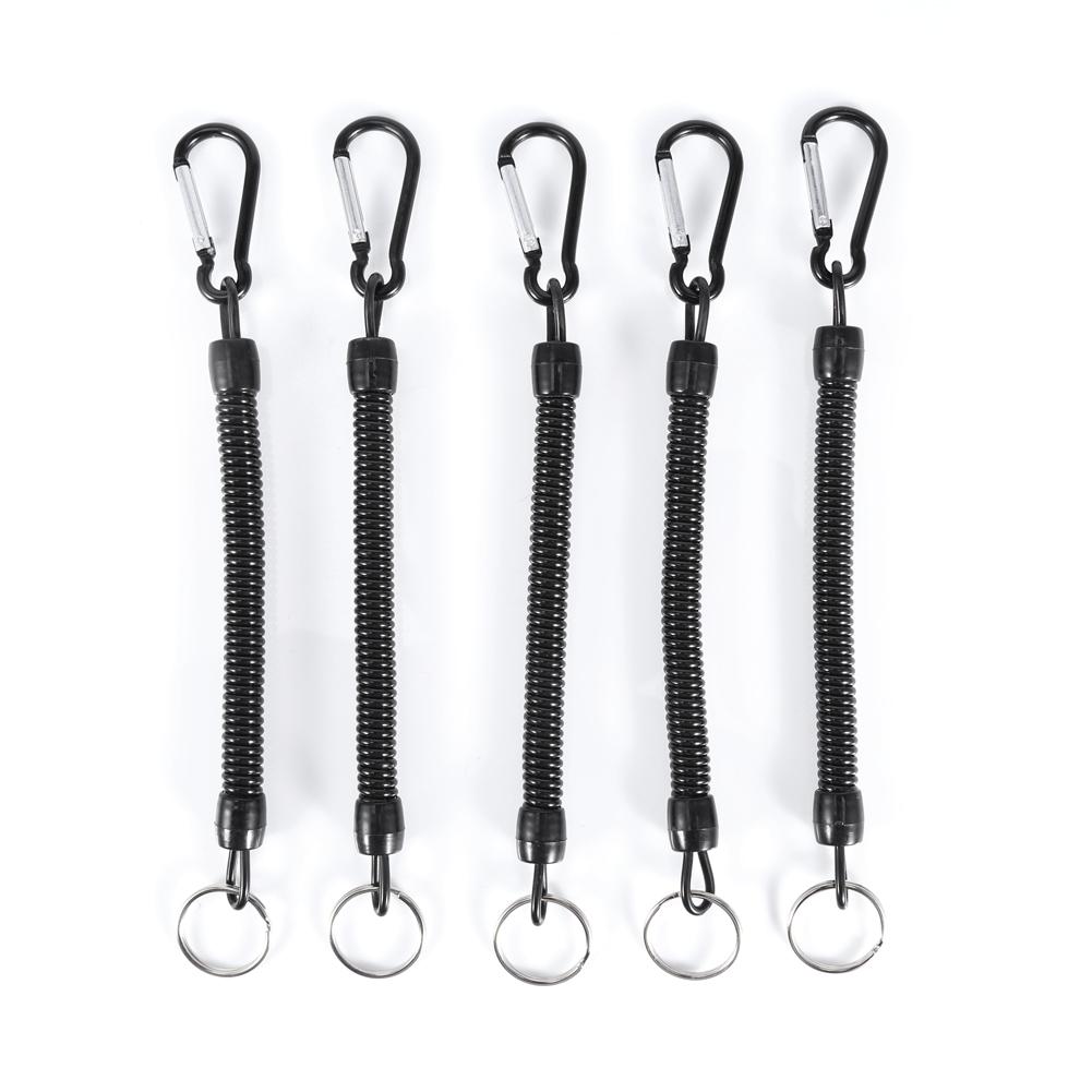 5Pcs Retractable Fishing Lanyards Boating Ropes With Buckle Tackle Secure Accessories Black