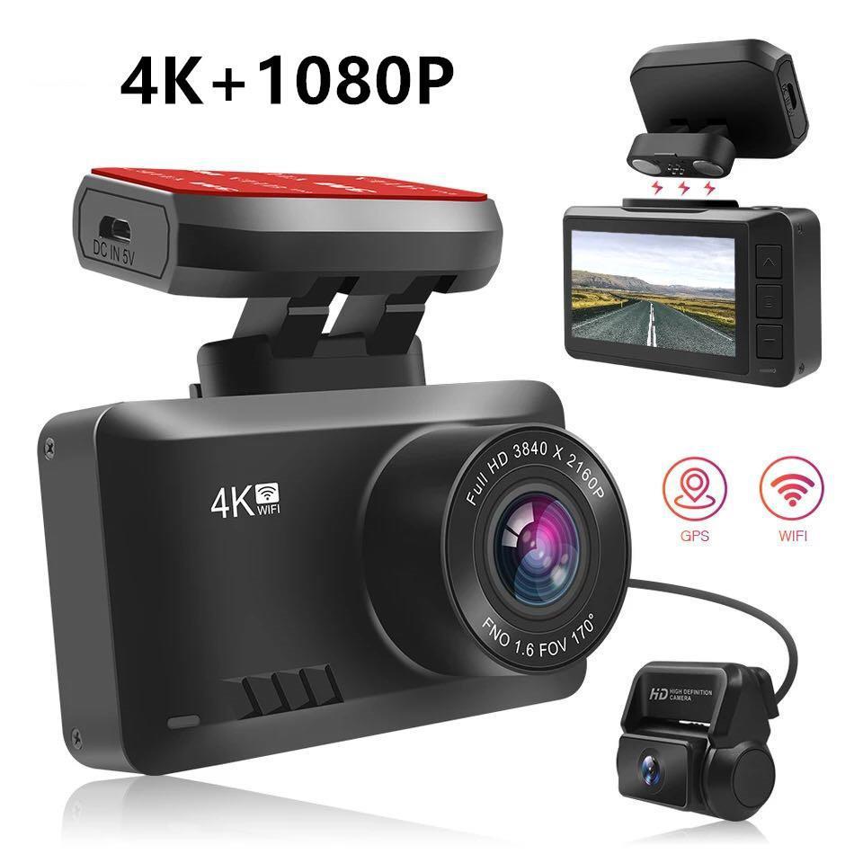 Новая трендовая 4K 2160P двухлинзовая автомобильная видеорегистратор 1080P Автоматический видеорегистратор Угол 170 WiFi GPS Черный ящик с магнитным креплением