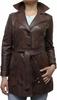 Belted Jacket Genuine Leather Lambskin Women's Long Overcoat Trench Coat Button
