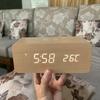 2025 Sound Control LED Digital Alarm Clock Wooden Design Thermometer Qi Wireless Charging Pad Desk Clock