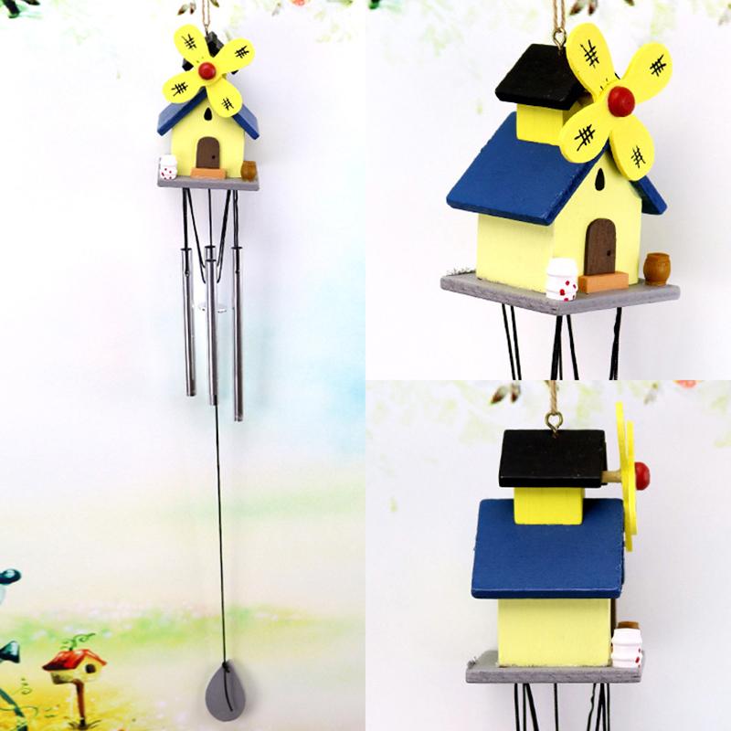 Creative Gift Wind Chimes Handcrafted 4 Tubes Wooden Metal Tube Wind Chimes Rustic Wooden For Ideal Gift