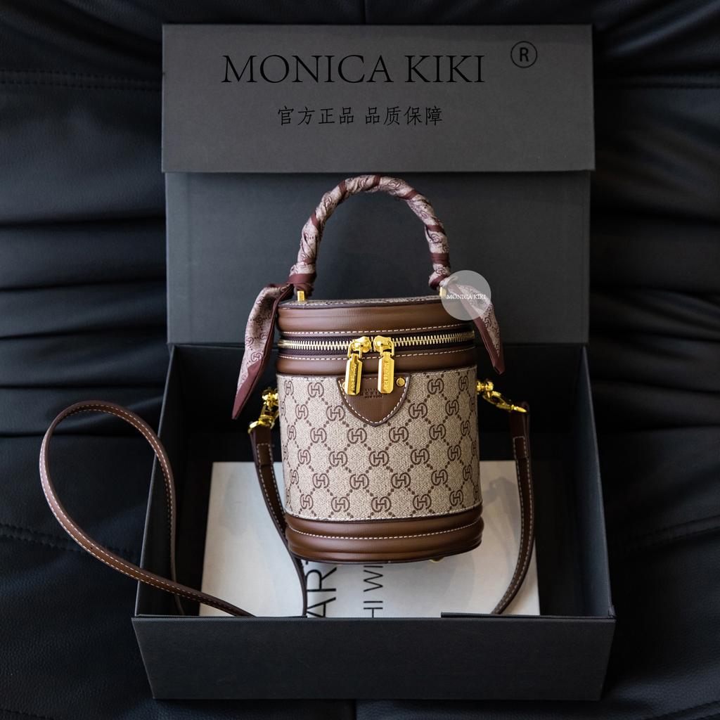 Old flower bucket bag women's 2025 new handbag cylinder bag retro printed handbag versatile messenger bag