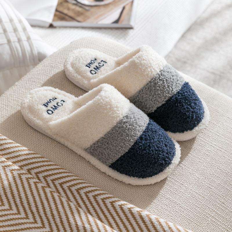 Home Thermal Cotton Slippers Autumn and Winter Couple Indoor Household Thick Bottom Non-slip Home Fluffy Slippers