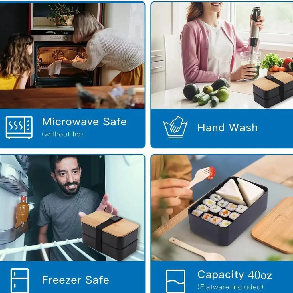 Stackable Bento Lunch Box with Insulated Bag Microwaveable Divided Large Capacity Bento Box for Office Workers and Students