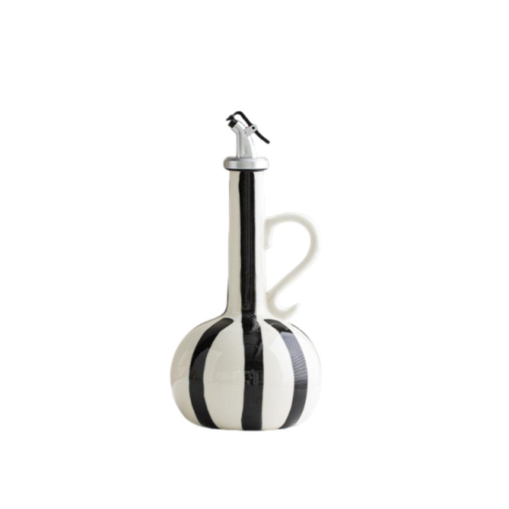 Nordic Style Ceramic Oil Bottle Hand-drawn Stripes Olive Oil Jug Cooking Equipment