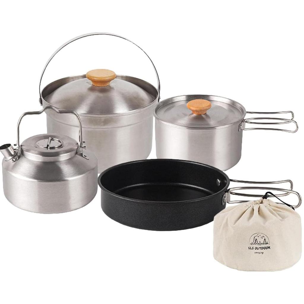 Camp cooker setcookeroutdoor setmountaineering potcooking utensilsstainless steelcompactlightweightdisaster preparednesscampingwith storage bag4-piece