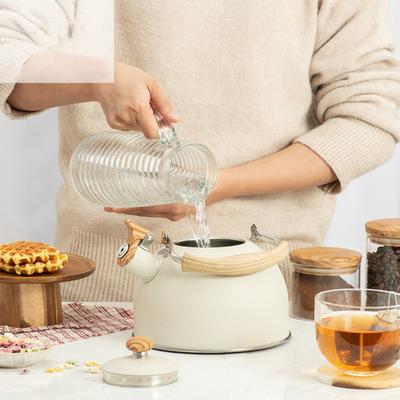 Чайник объемом 2,5 л, нержавеющая сталь, встроенный свисток, герметичный, пищевой, матовый, без запаха, эффективная теплопроводность, термостойкая ручка, газовая индукция.