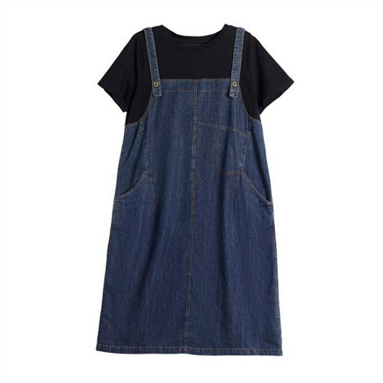 Женское повседневное джинсовое платье из двух частей в стиле пэчворк - 2025 лето, большие размеры, шикарный стиль для мам среднего возраста