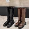 Кожа лошади виноградная мать та же кожа толстая подошва, но ботфорты до колена женские с круглым носом тонкие ботинки ботинки на молнии сзади
