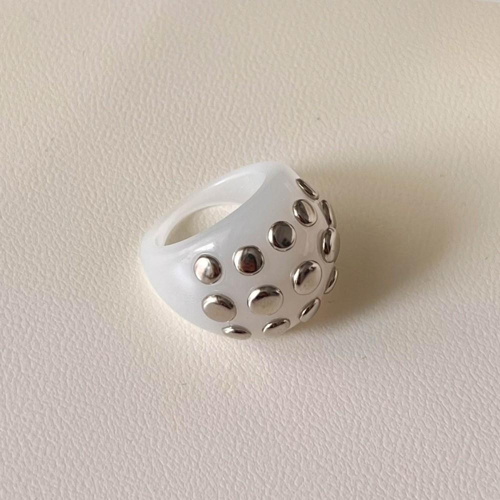 Chunky Geometric Ring Thick Resin Rings Vintage Irregular Riveted Ring Women