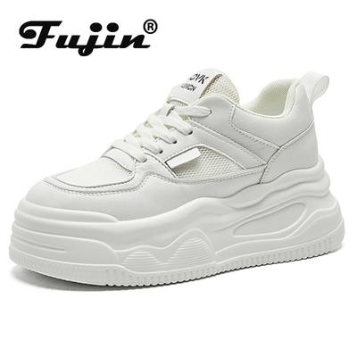 Fujin 8,5 см из синтетической сетчатой ​​кожи на скрытом каблуке, женские летние кроссовки на танкетке на массивном каблуке, сандалии для отдыха, вулканизированная мода