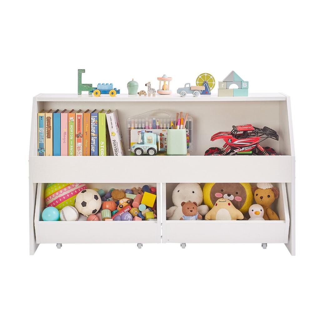 Toy Storage Organizer, Wooden Kids Bookshelf with Storage, Toy Storage Cabinet with 2 Mobile Drawers, Kids Storage Organizer for Bedroom, Nursery,