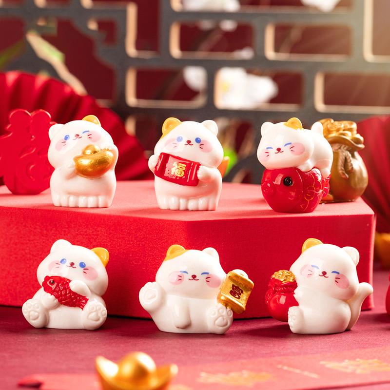 6 шт. Мини-украшение Lucky Cat, мультяшный котенок, кукла, фигурка, микропейзаж, украшение для интерьера автомобиля, домашнего рабочего стола