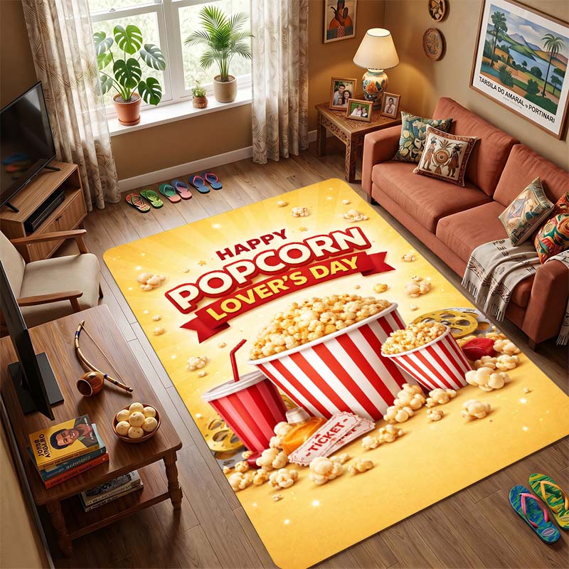 Movies and food trending culture Living Room Rug, Bedroom Rug, Bedside Rug,Machine washable and foldable for storage