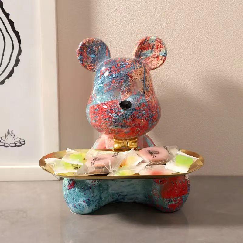 18.5cm Graffiti New Bear Figurine Home Decoration Animal Statue Keys Storage Shelf Modern Room Sculpture Table Decor Statues