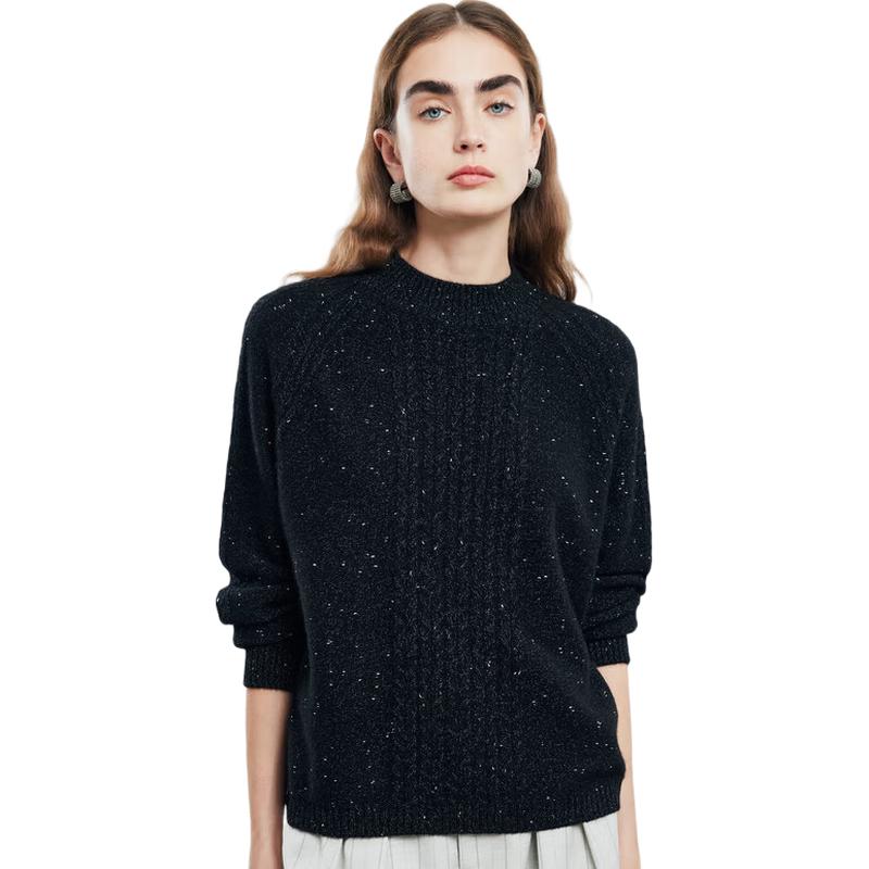 PALUOPO Women's Mock Neck Pure Cashmere Wheat Jacquard Sweater