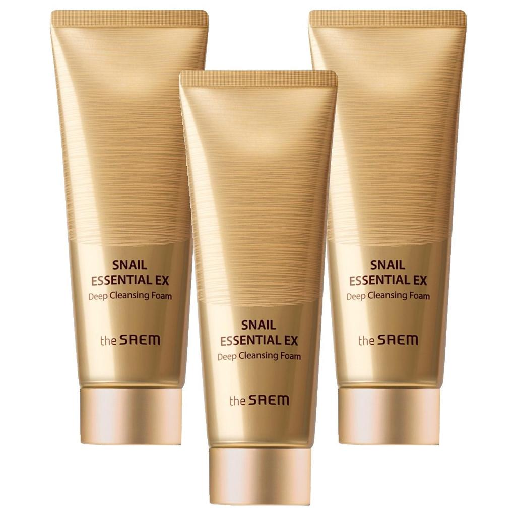 The Saem Пенка для глубокого очищения Snail Essential EX (Набор из 3 шт.) - Премиальное очищающее средство против старения и глубокого увлажнения с муцином золотой улитки, 150 мл x 3