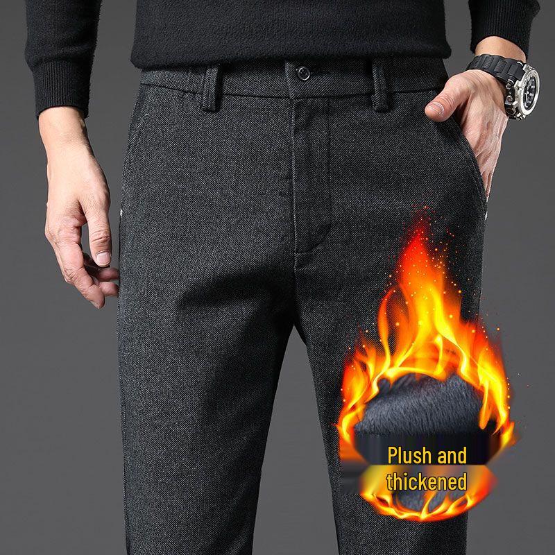 Брюки Yalu Осень/Зима Business Casual Прямые с флисовой подкладкой