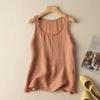 Stylish Women's Summer Casual O - Collar Sleeveless T - Shirt. Solid Color, Loose - Fitting Cotton Linen Vest for Effortless Comfort