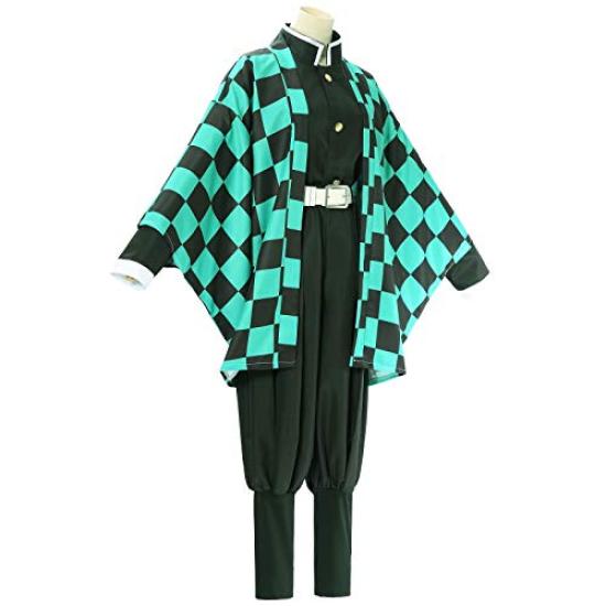 Demon Kimetsu no Yaiba Kamado Tanjiro Косплей Танджиро Костюм убийцы демонов [RinMart] Костюм убийцы, униформа, униформа, (Мужской XL)