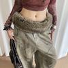 Vintage Hand-stitched Alloy Pin Buckle Fur Wide Cowboy Belt Women's Y2K Hot Girl Style Brown Waist Cover Accessories 102cm