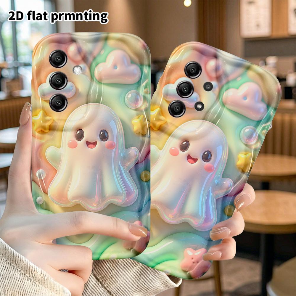 Phone case: 2D flat design suitable for Samsung Galaxy A34 A35 M05 M06 S20 S22 S21 FE Plus 5G protective case, rainbow little ghost, perfect Christmas